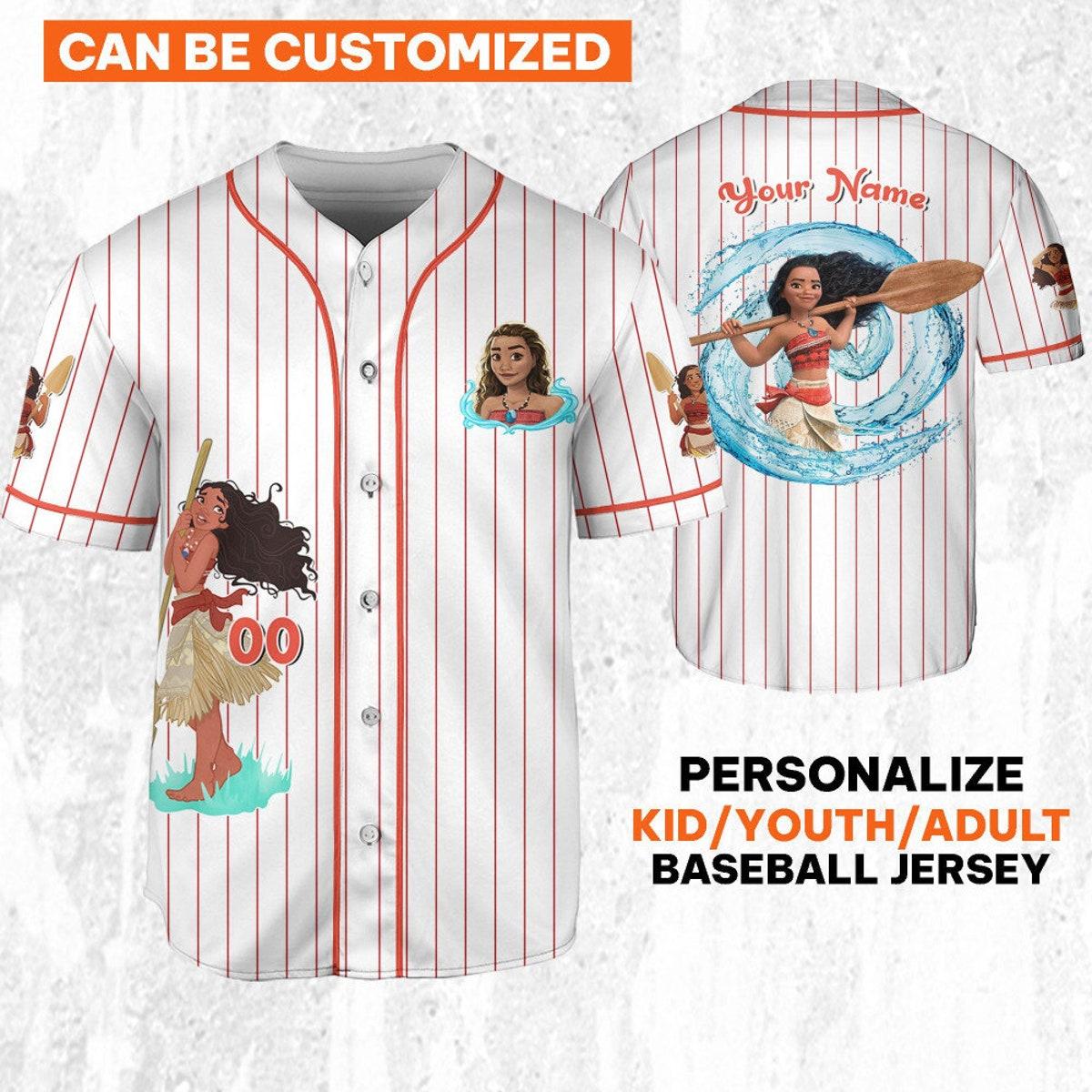 Mckenzieshoponline Disney Princess Moana 2 White Orange Personalized Baseball Jersey For Fans