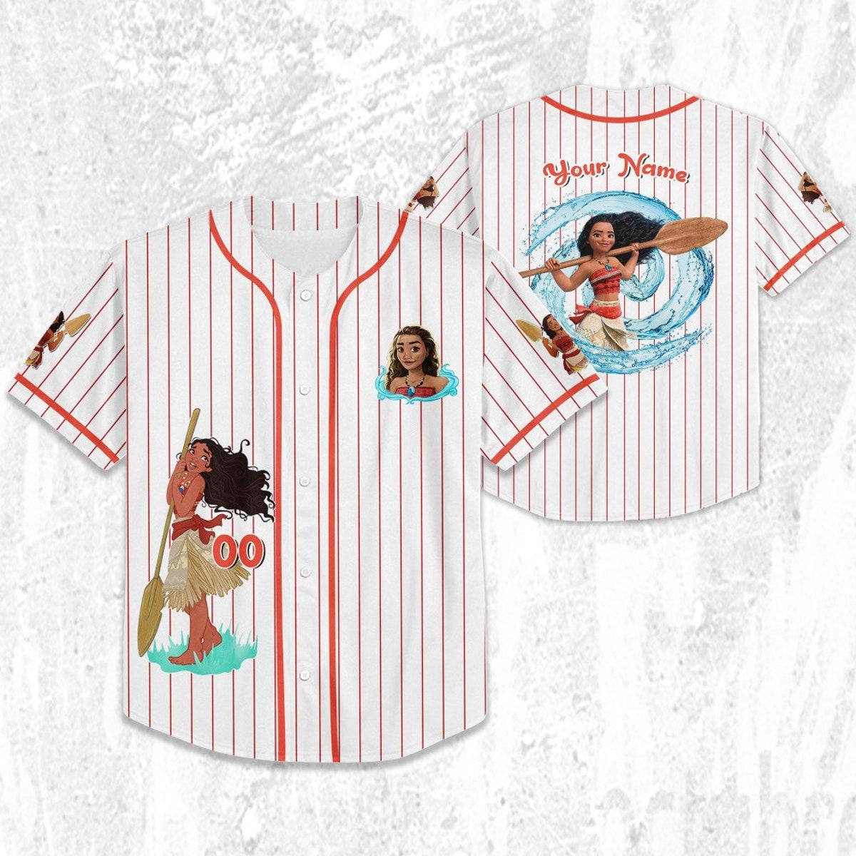 Mckenzieshoponline Disney Princess Moana 2 White Orange Personalized Baseball Jersey For Fans - Image 3