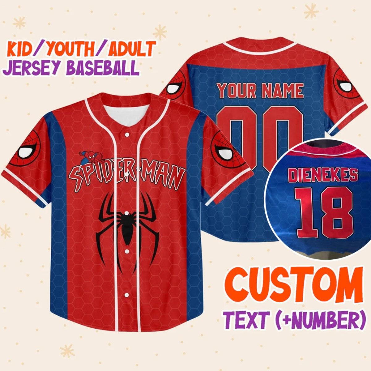 Mckenzieshoponline Disney Spider Man Blue And Red Personalized Baseball Jersey For Fans