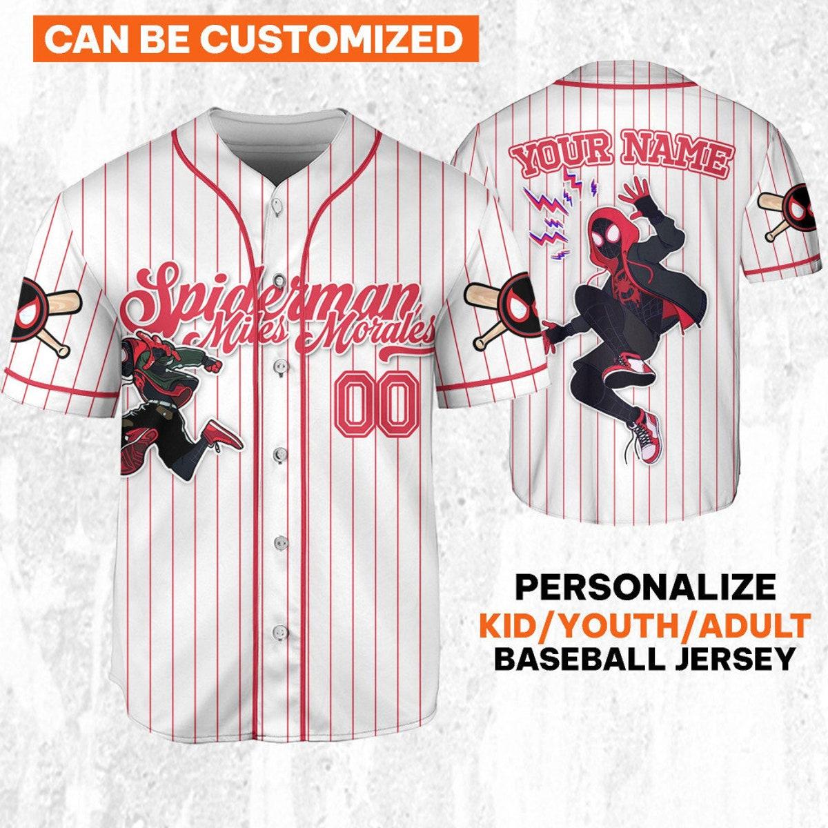 Mckenzieshoponline Disney Spiderman Spiderverse Miles Morales Personalized Baseball Jersey For Fans