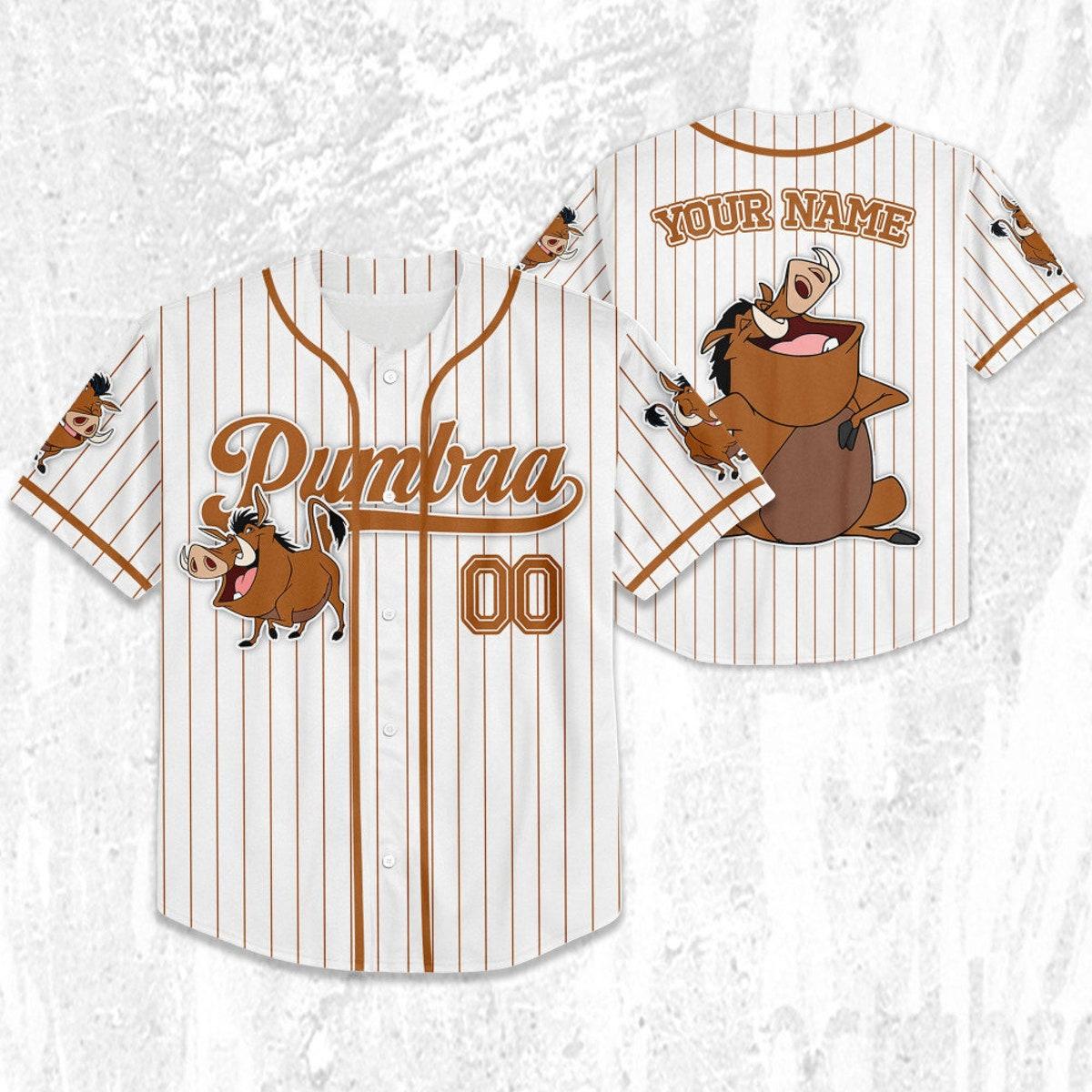 Mckenzieshoponline Disney The Lion King Pumbaa Simple Stripe Personalized Baseball Jersey For Fans - Image 3