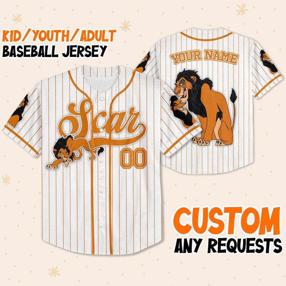 Mckenzieshoponline Disney The Lion King Scar Simple Stripe Personalized Baseball Jersey For Fans - Image 2
