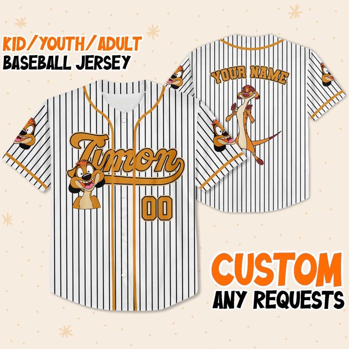 Mckenzieshoponline Disney The Lion King Timon Striped Personalized Baseball Jersey For Fans