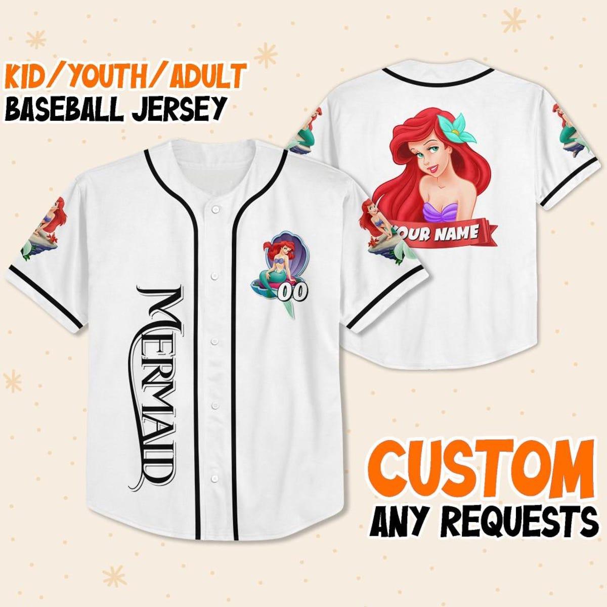 Mckenzieshoponline Disney The Little Mermaid Happy White Black Personalized Baseball Jersey For Fans - Image 2