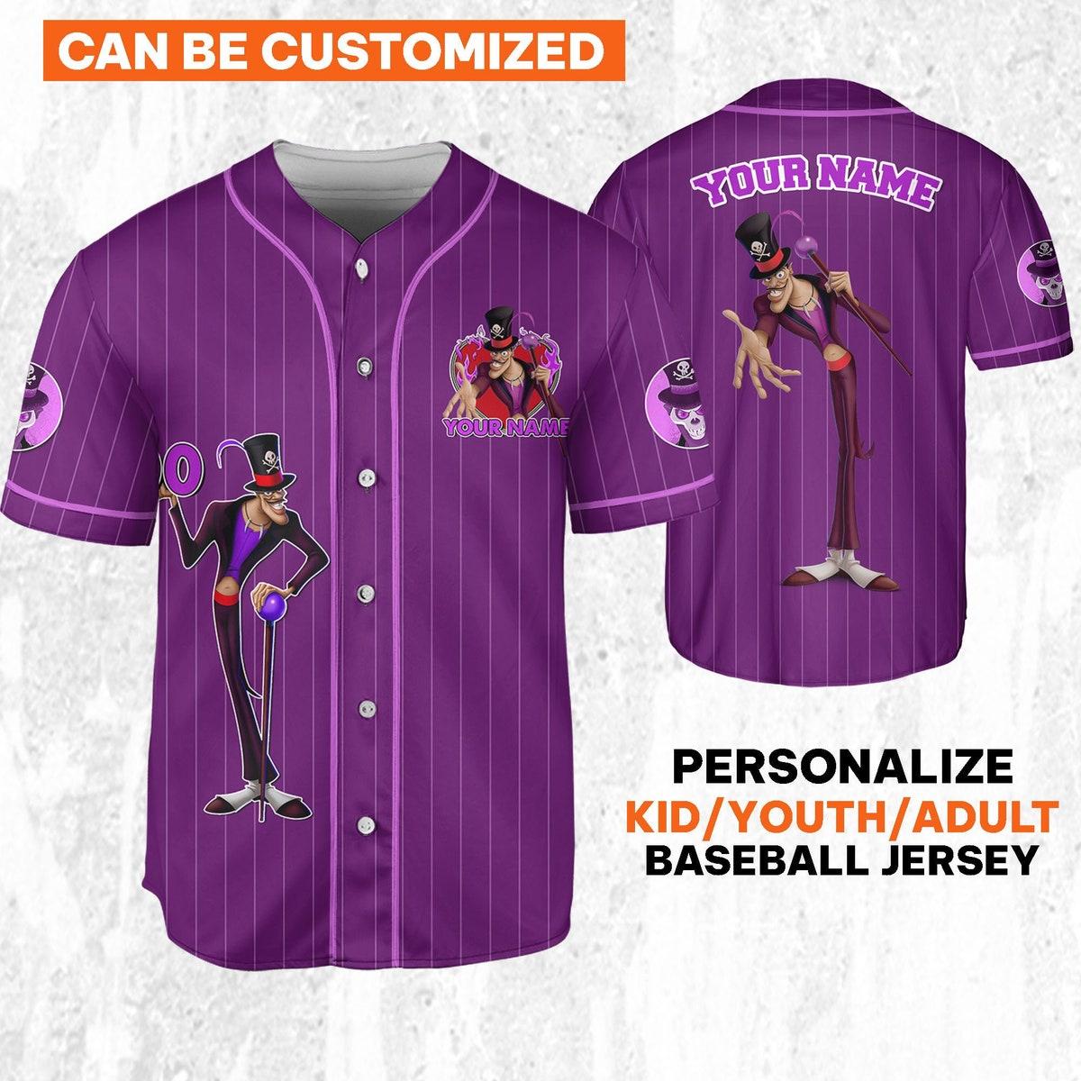 Mckenzieshoponline Disney Tiana Dr Facilier Purple Dark Personalized Baseball Jersey For Fans
