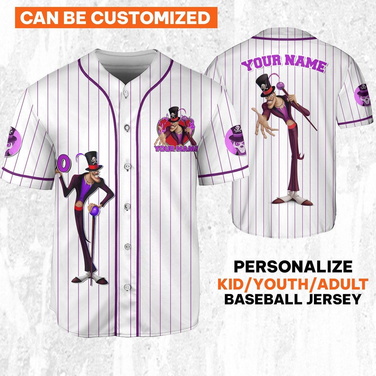 Mckenzieshoponline Disney Tiana Dr. Facilier Purple White Personalized Baseball Jersey For Fans - Image 2