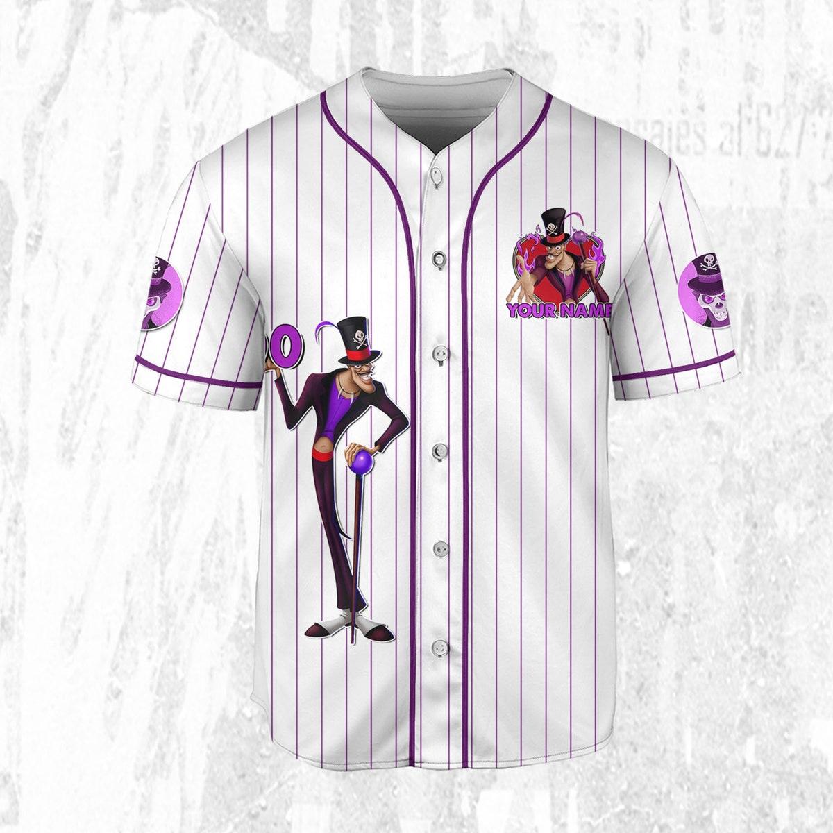 Mckenzieshoponline Disney Tiana Dr. Facilier Purple White Personalized Baseball Jersey For Fans - Image 4
