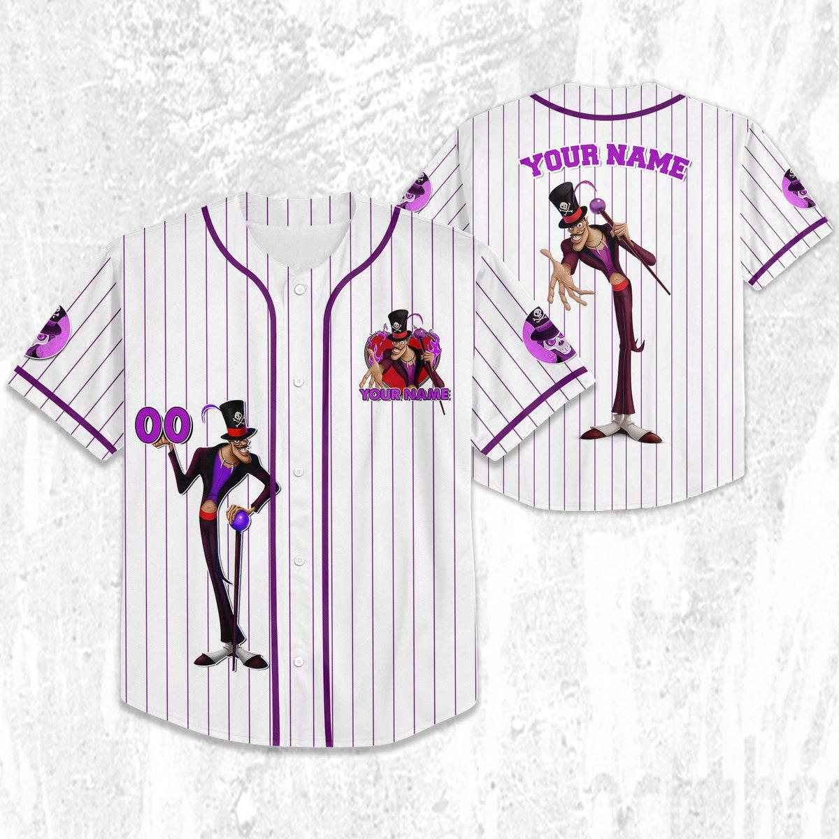 Mckenzieshoponline Disney Tiana Dr. Facilier Purple White Personalized Baseball Jersey For Fans - Image 3