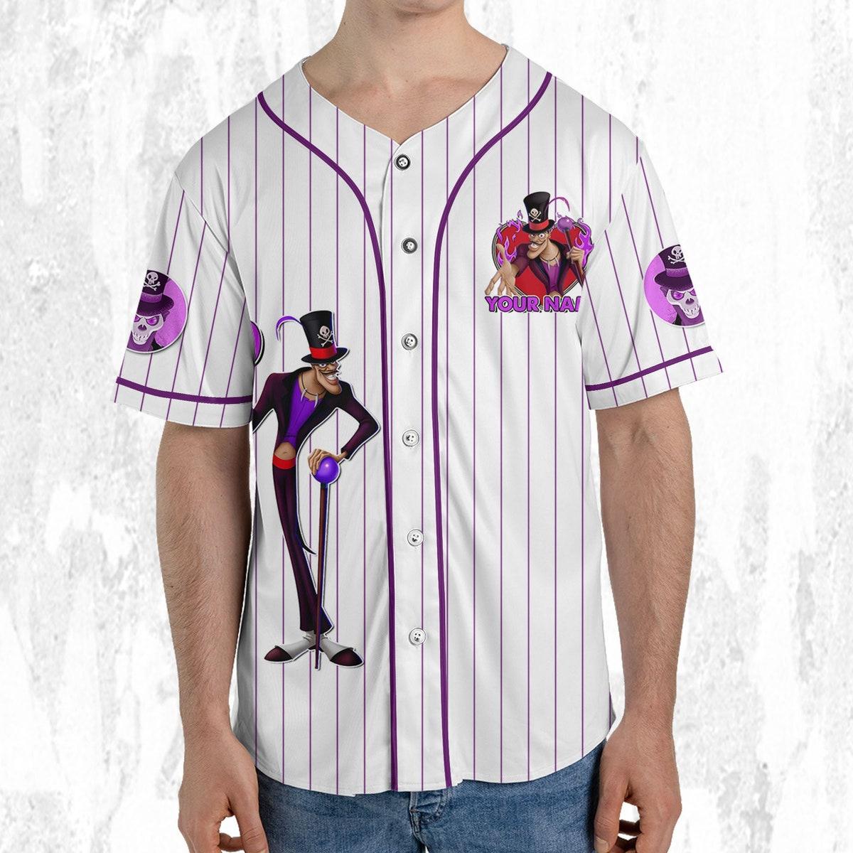 Mckenzieshoponline Disney Tiana Dr. Facilier Purple White Personalized Baseball Jersey For Fans - Image 6