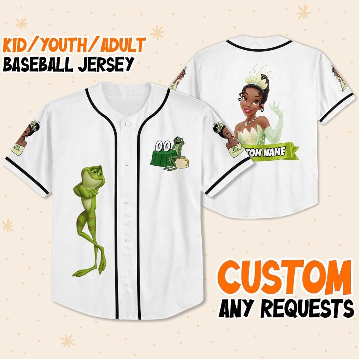 Mckenzieshoponline Disney Tiana Princess Happy White Black Personalized Baseball Jersey For Fans