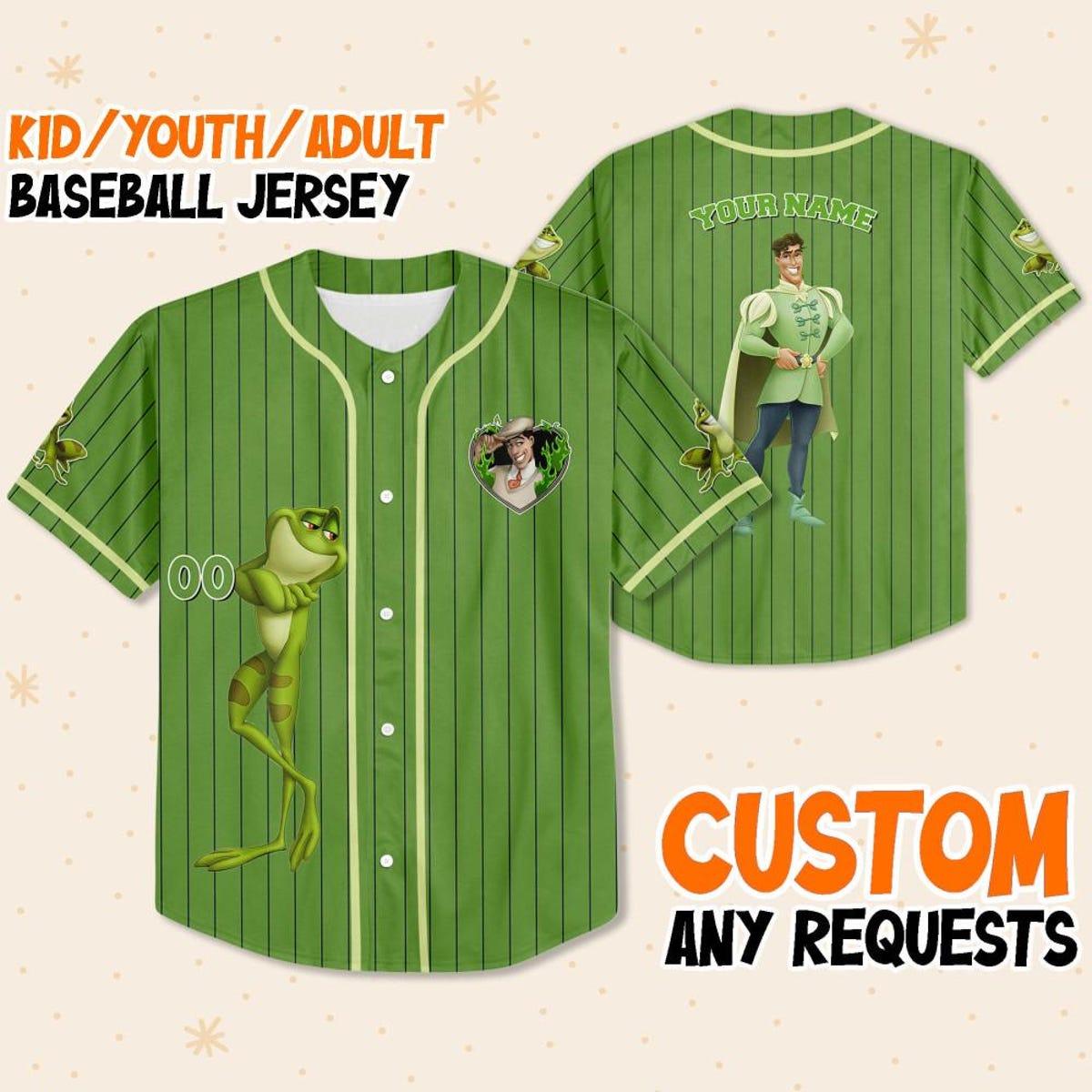 Mckenzieshoponline Disney Tiara Prince Naveent Green Personalized Baseball Jersey For Fans