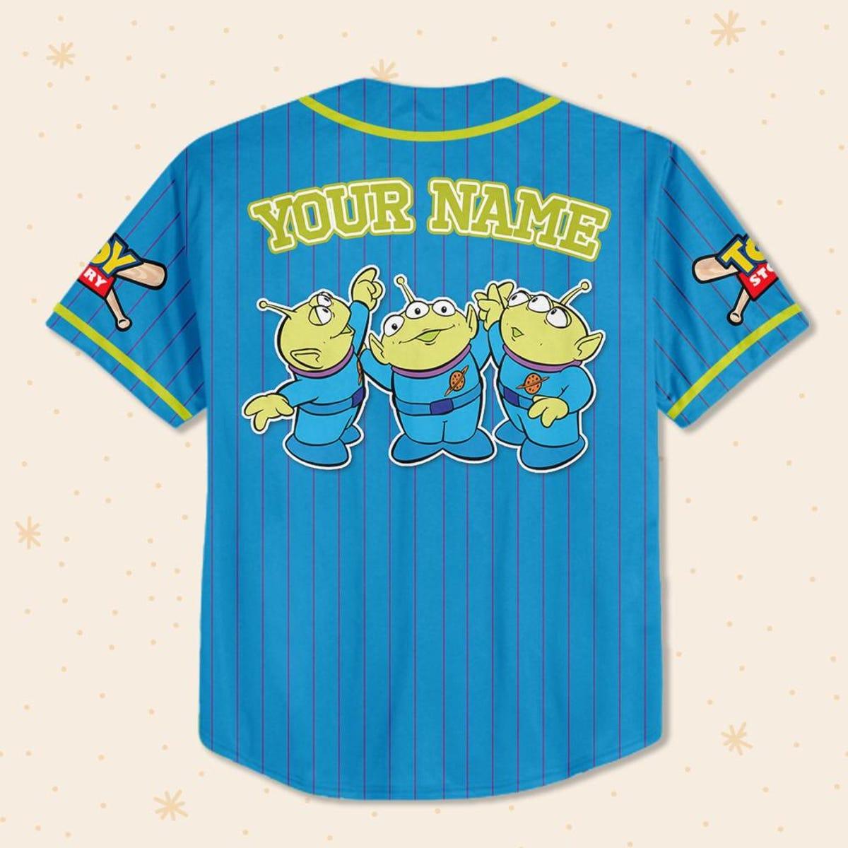 Mckenzieshoponline Disney Toy Story Aliens Blue Simple Personalized Baseball Jersey For Fans - Image 4