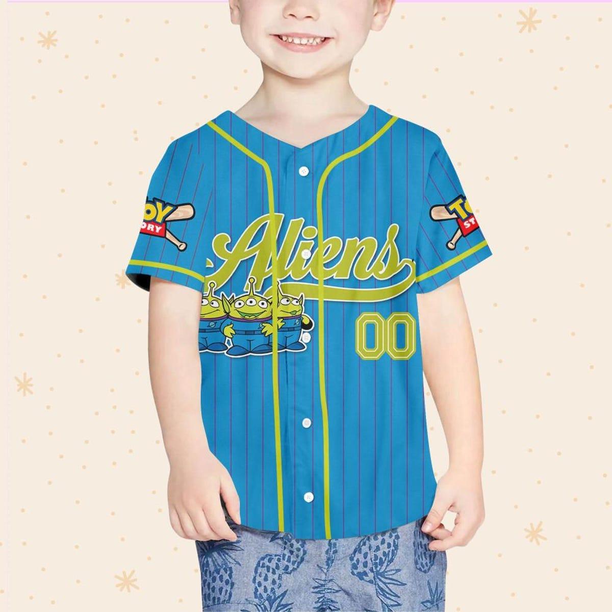 Mckenzieshoponline Disney Toy Story Aliens Blue Simple Personalized Baseball Jersey For Fans - Image 5