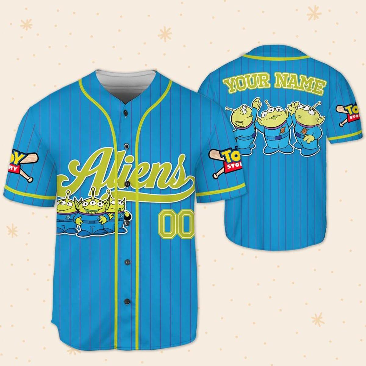 Mckenzieshoponline Disney Toy Story Aliens Blue Simple Personalized Baseball Jersey For Fans - Image 6