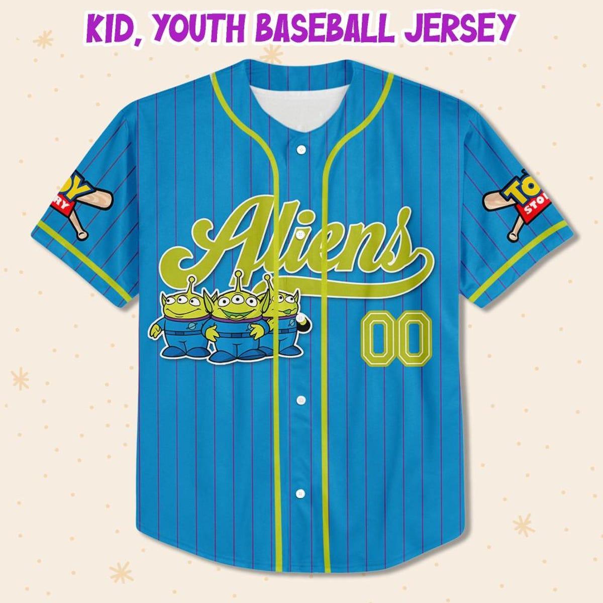 Mckenzieshoponline Disney Toy Story Aliens Blue Simple Personalized Baseball Jersey For Fans - Image 3