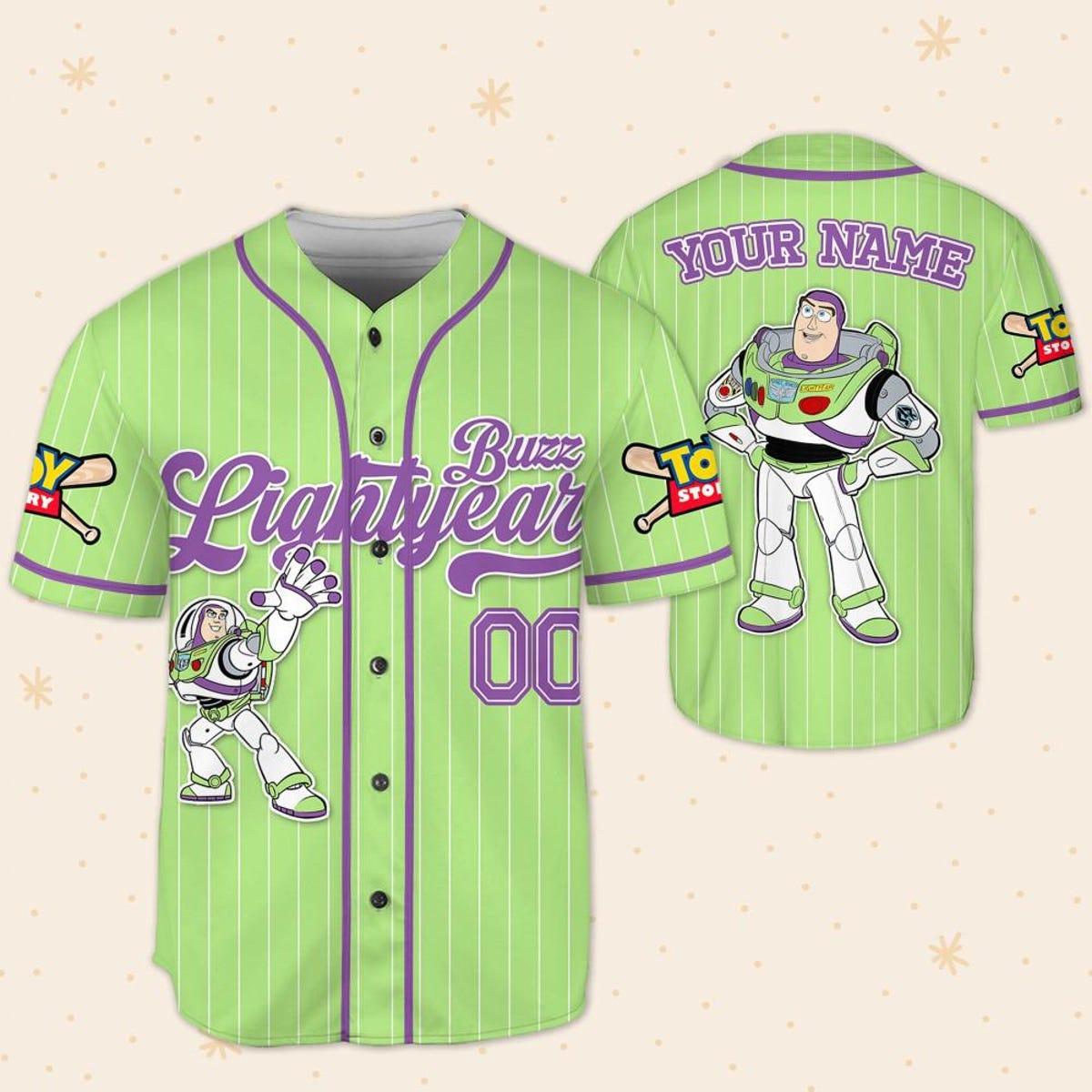 Mckenzieshoponline Disney Toy Story Buzz Lightyear Green Simple Disney Personalized Baseball Jersey For Fans - Image 6