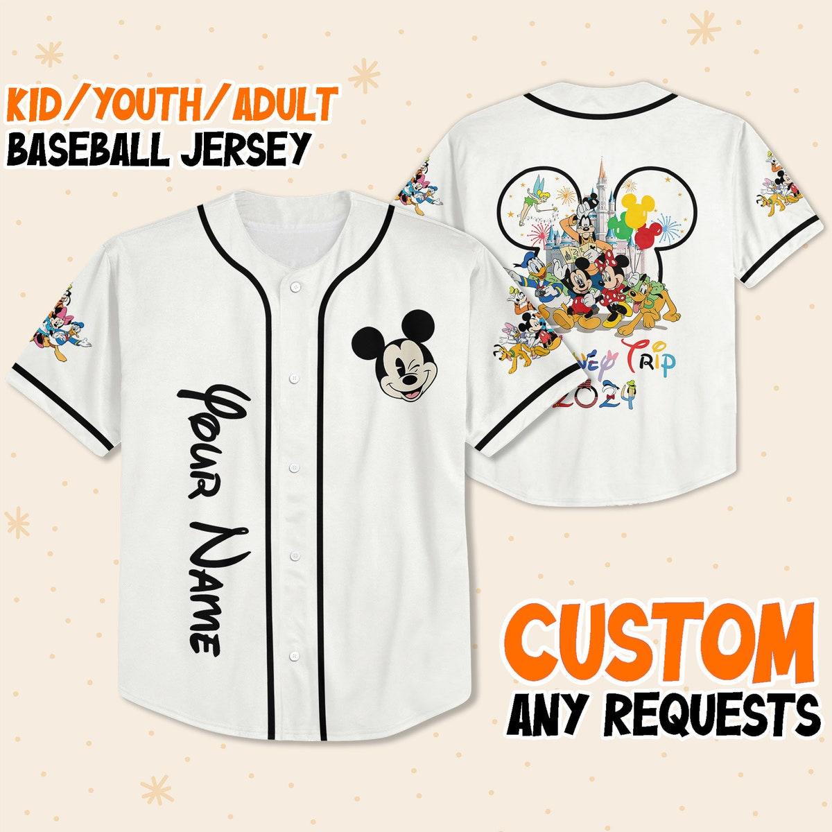 Mckenzieshoponline Disney Trip With Mickey Mouse Outline Head Personalized Baseball Jersey For Fans