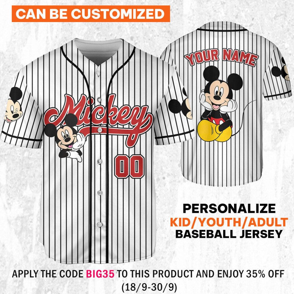 Mckenzieshoponline Disney Vintage Mickey Mouse Smile Personalized Baseball Jersey For Fans - Image 2