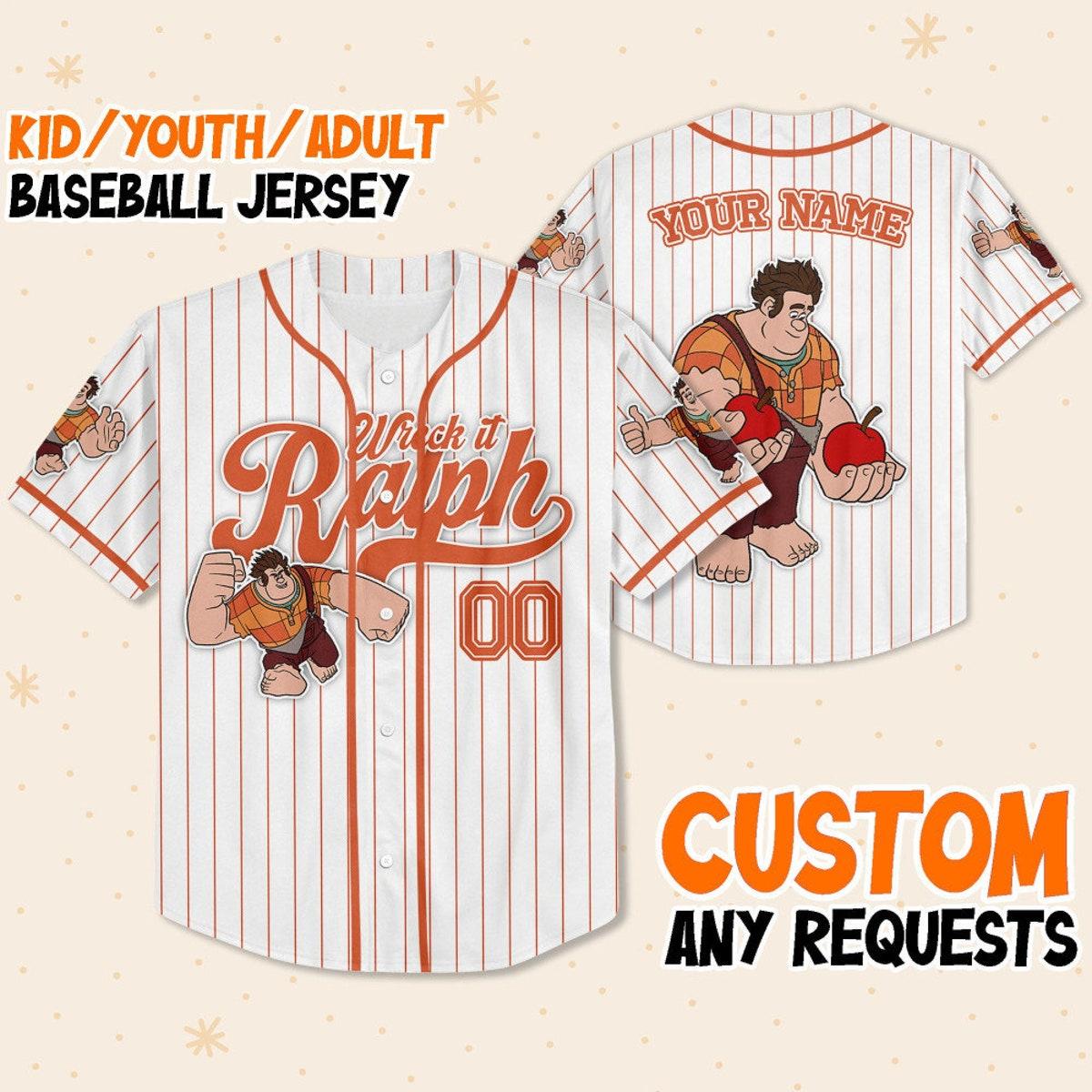 Mckenzieshoponline Disney Wreck It Ralph Simple Stripe Personalized Baseball Jersey For Fans - Image 2