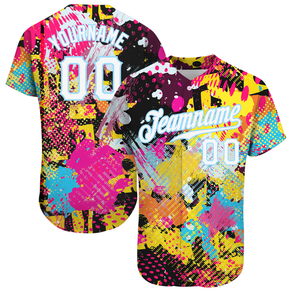 Mckenzieshoponline Graffiti Bright Psychedelic Pattern White Light Blue 3D Personalized Baseball Jersey For Fans