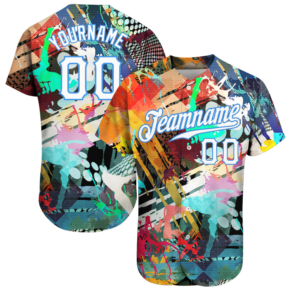 Mckenzieshoponline Graffiti Colored Abstract Pattern White Light Blue 3D Personalized Baseball Jersey For Fans