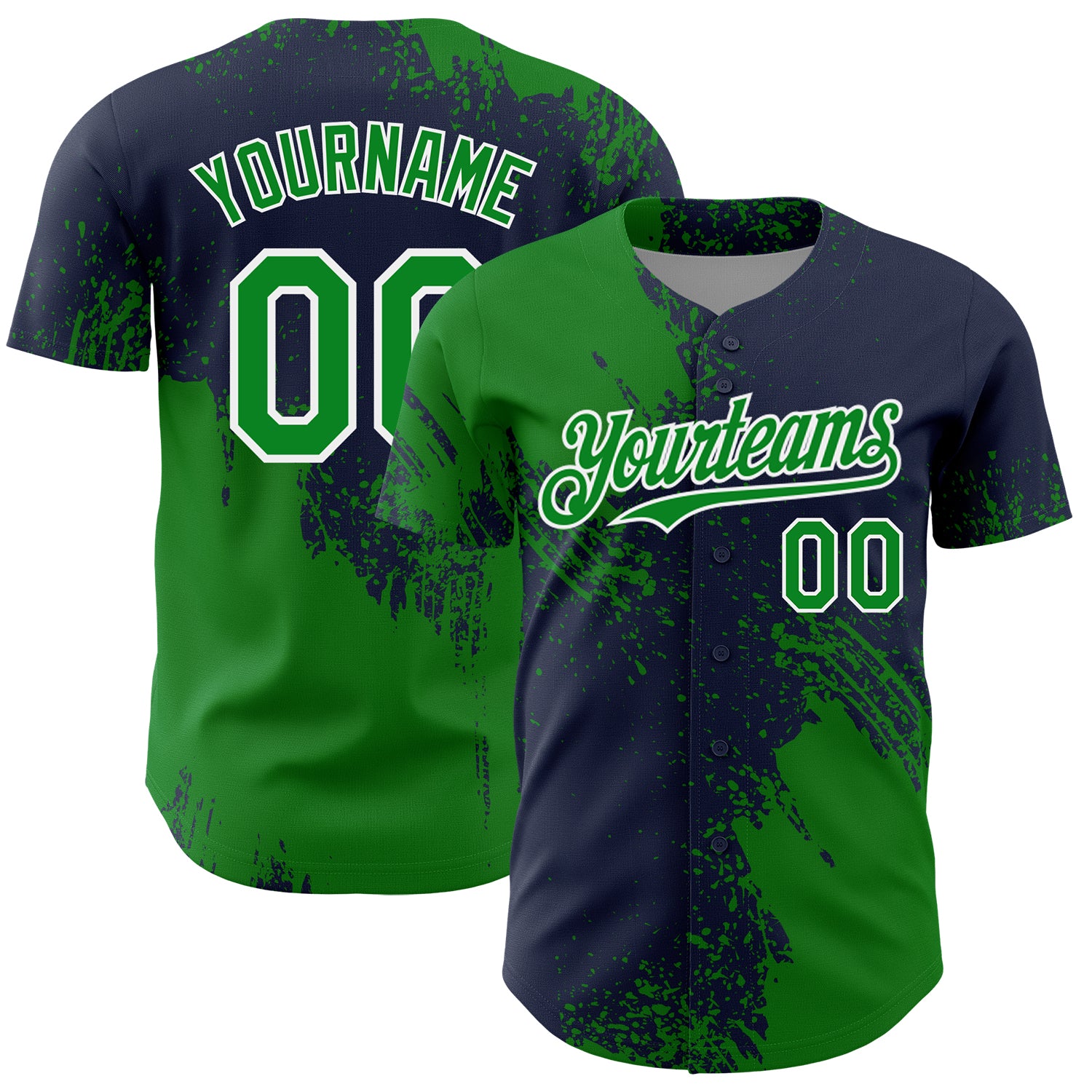 Mckenzieshoponline Grass Green Navy White 3D Pattern Design Abstract Brush Stroke Personalized Baseball Jersey For Fans