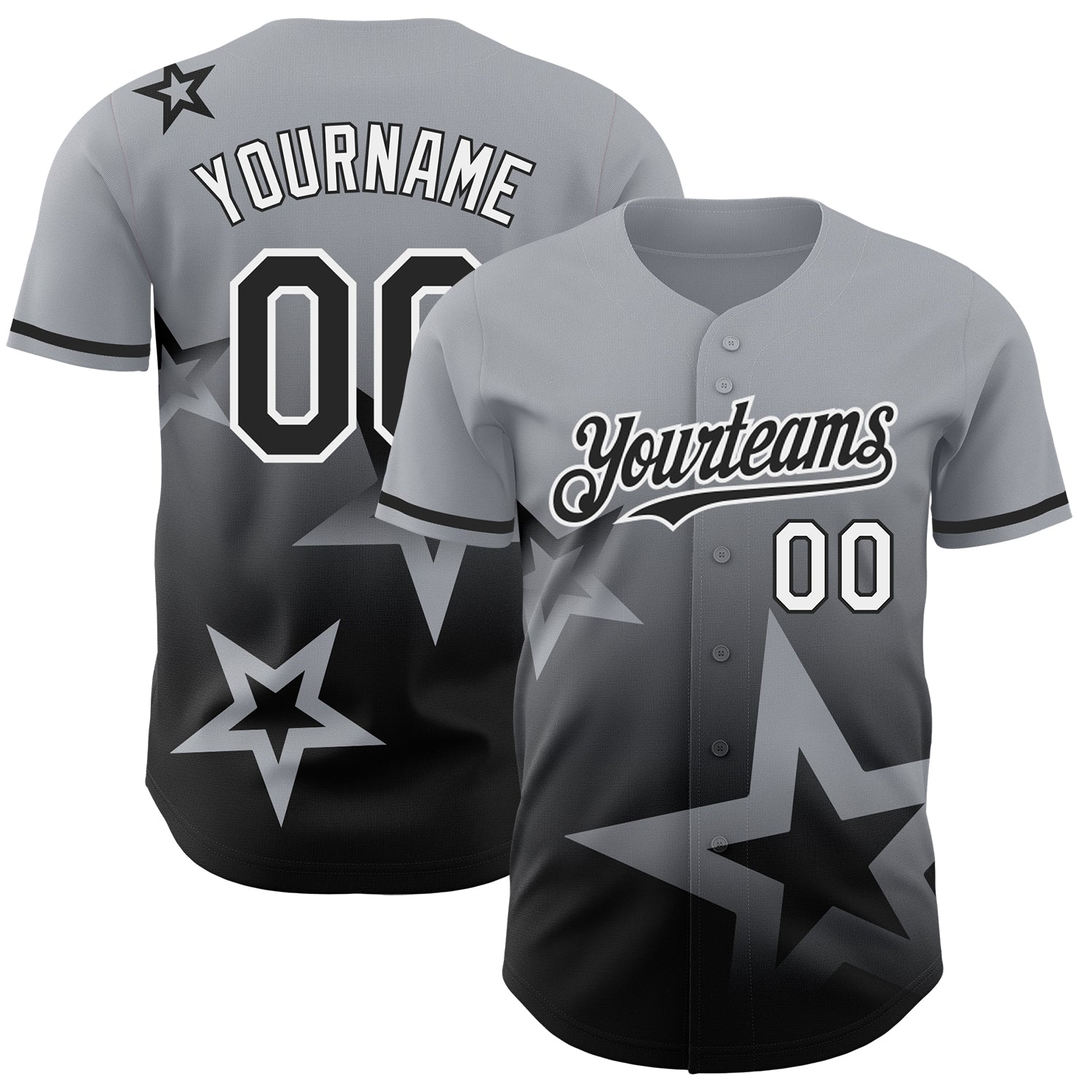 Jerseytrend Gray Black White 3D Pattern Design Gradient Style Twinkle Star Personalized Baseball Jersey For Fans