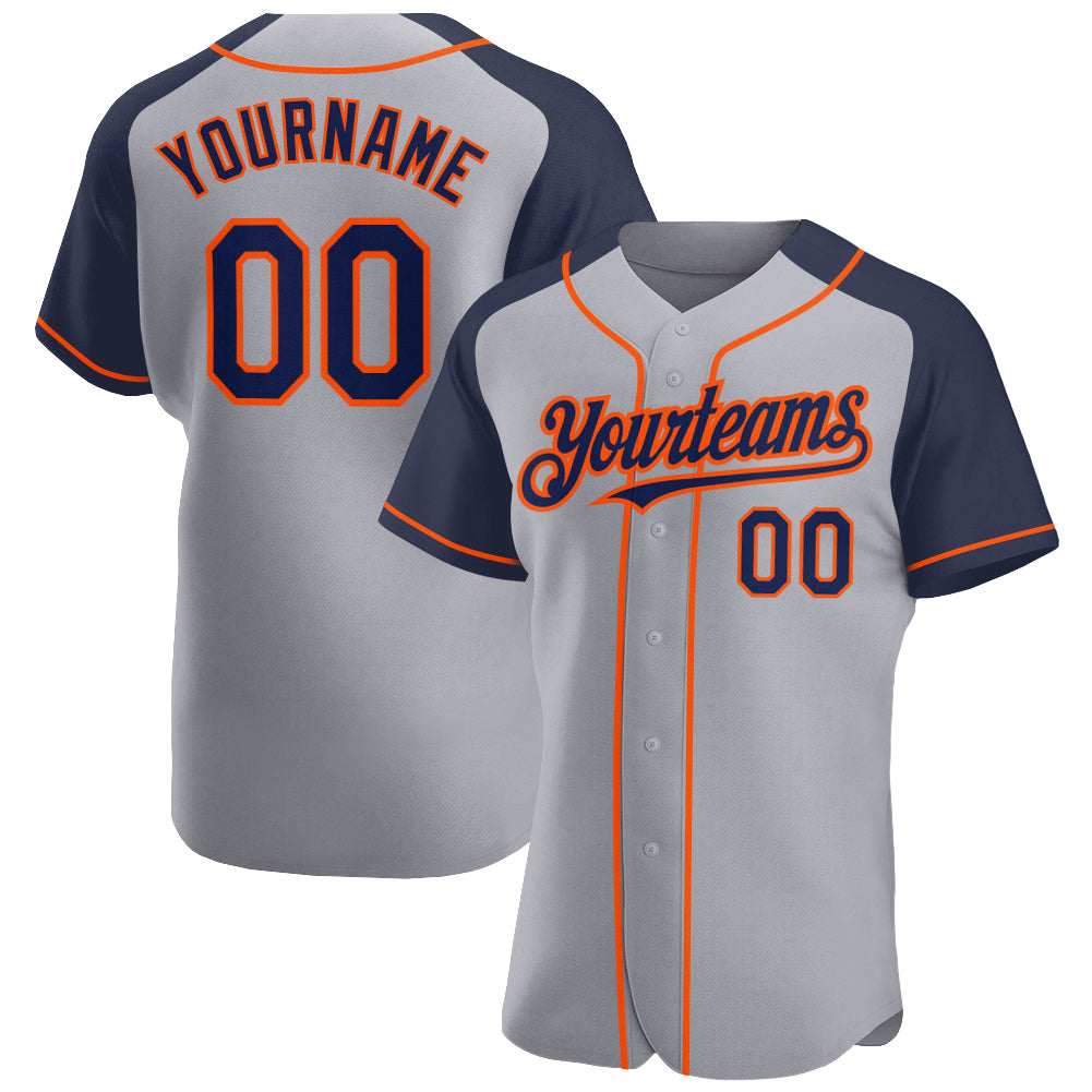 Jerseytrend Gray Navy Orange Raglan Sleeves Personalized Baseball Jersey For Fans