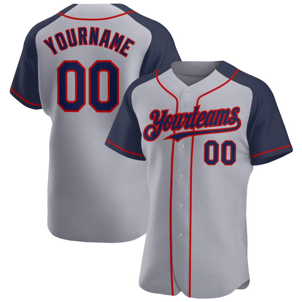 Jerseytrend Gray Navy Red Raglan Sleeves Personalized Baseball Jersey For Fans
