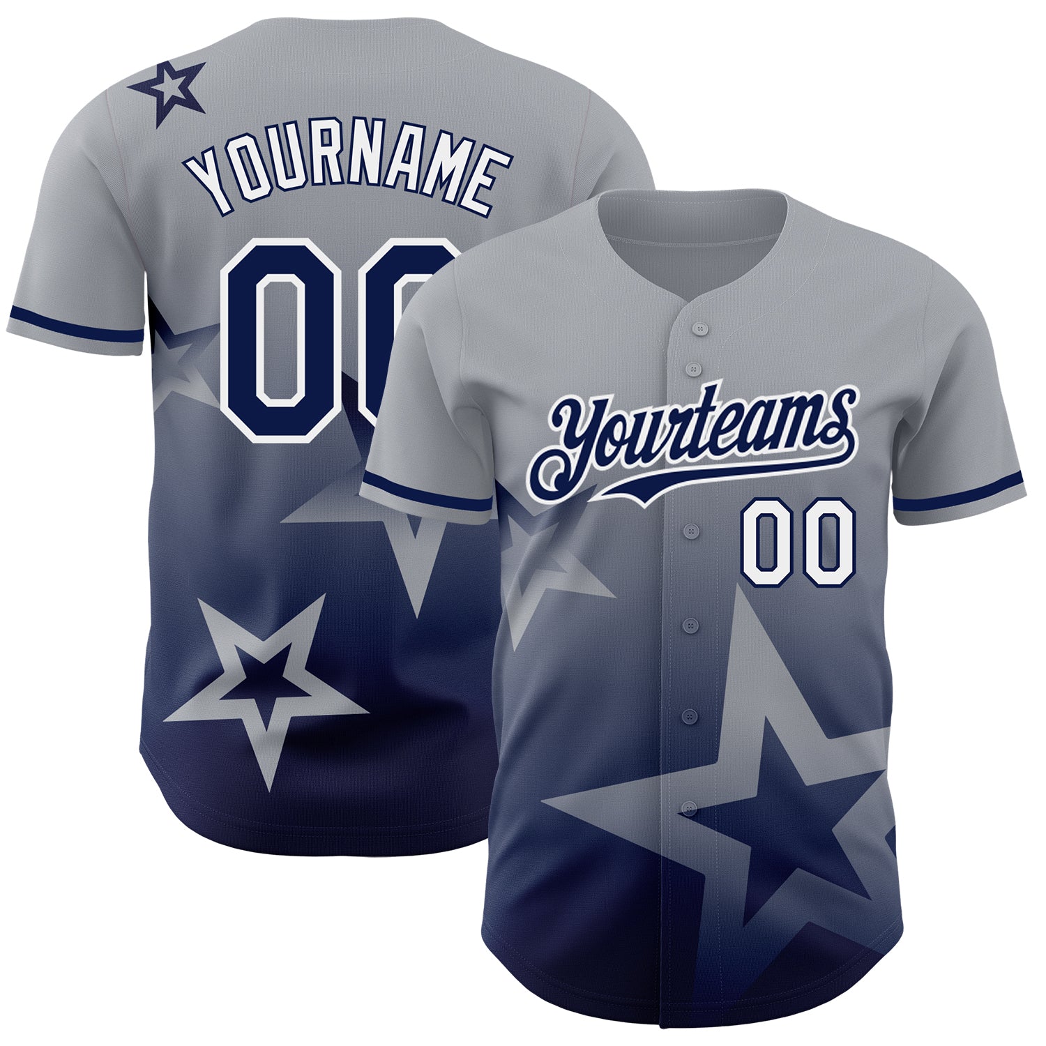 Mckenzieshoponline Gray Navy White 3D Pattern Design Gradient Style Twinkle Star Personalized Baseball Jersey For Fans
