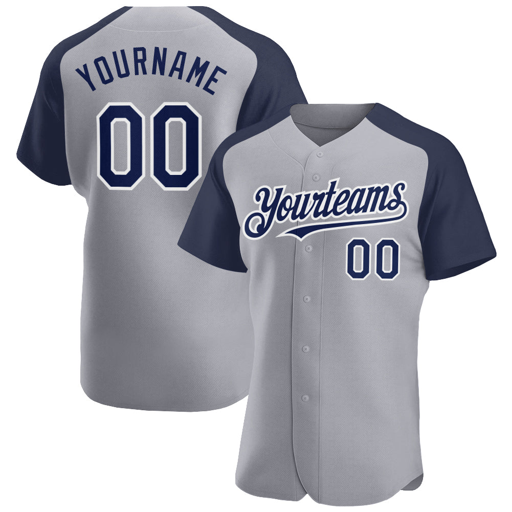 Jerseytrend Gray Navy White Raglan Sleeves Personalized Baseball Jersey For Fans