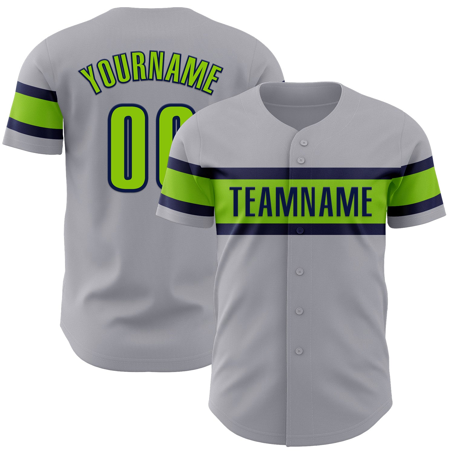 Mckenzieshoponline Gray Neon Green Navy Personalized Baseball Jersey For Fans