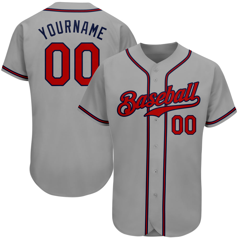 Jerseytrend Gray Red Navy Personalized Baseball Jersey For Fans