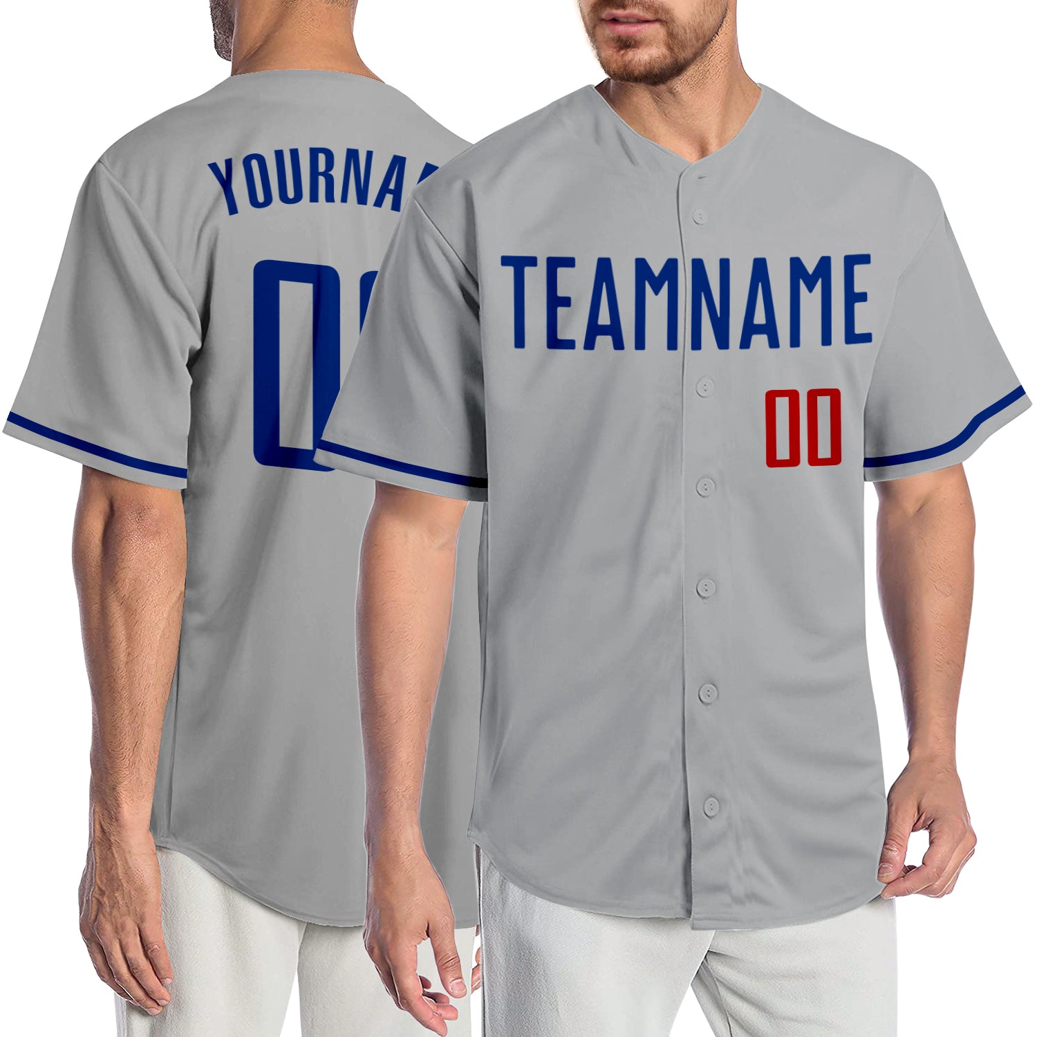 Jerseytrend Gray Royal Red Personalized Baseball Jersey For Fans