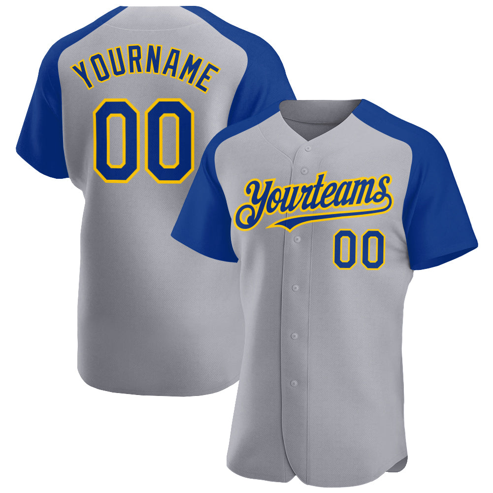 Jerseytrend Gray Royal Yellow Raglan Sleeves Personalized Baseball Jersey For Fans