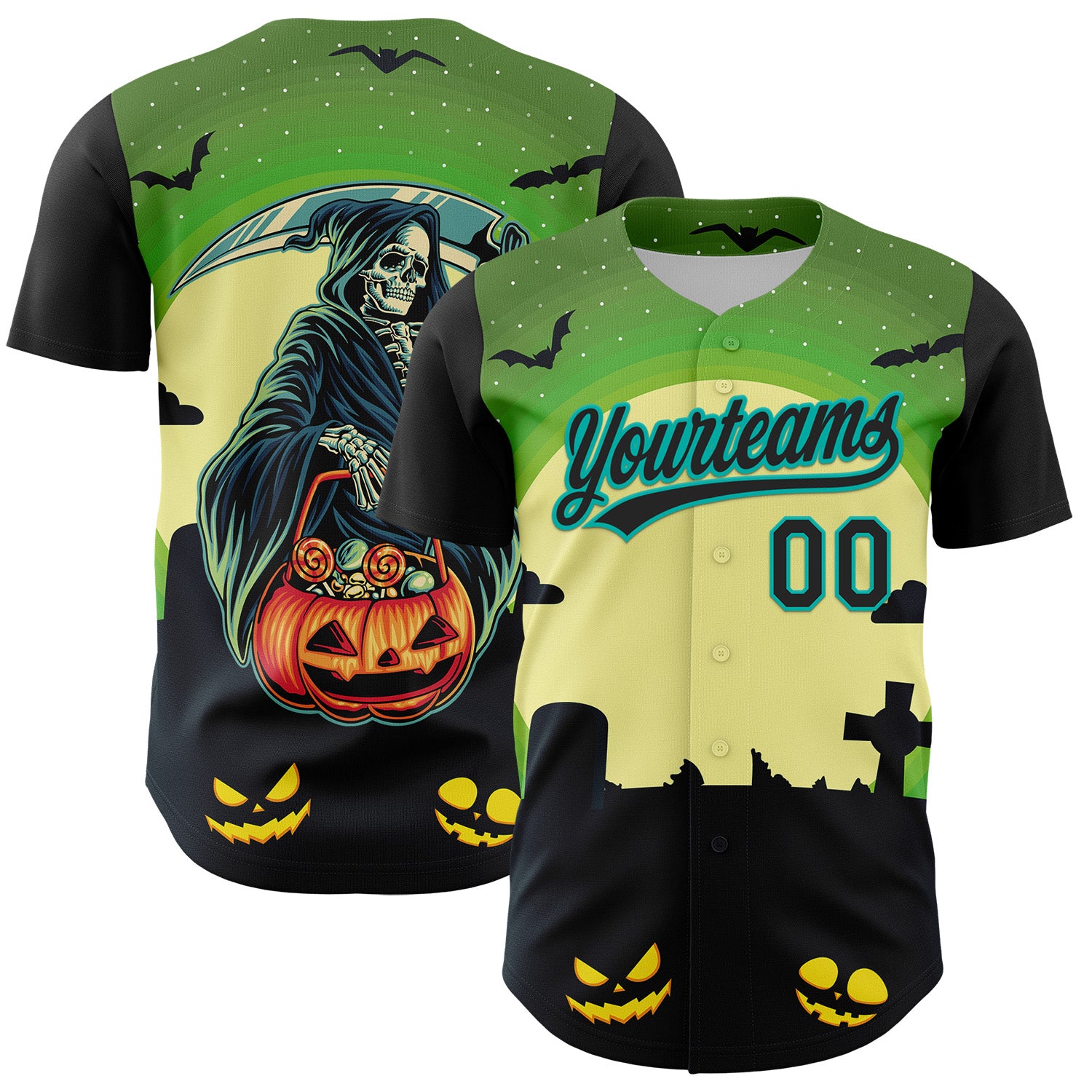 Jerseytrend Green Black Aqua 3D Halloween Personalized Baseball Jersey For Fans