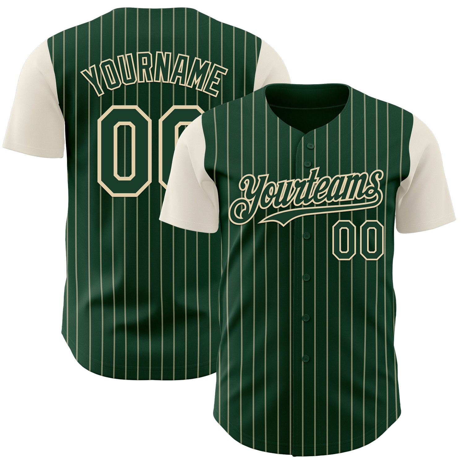 Jerseytrend Green Cream Pinstripe Cream Two Tone Personalized Baseball Jersey For Fans