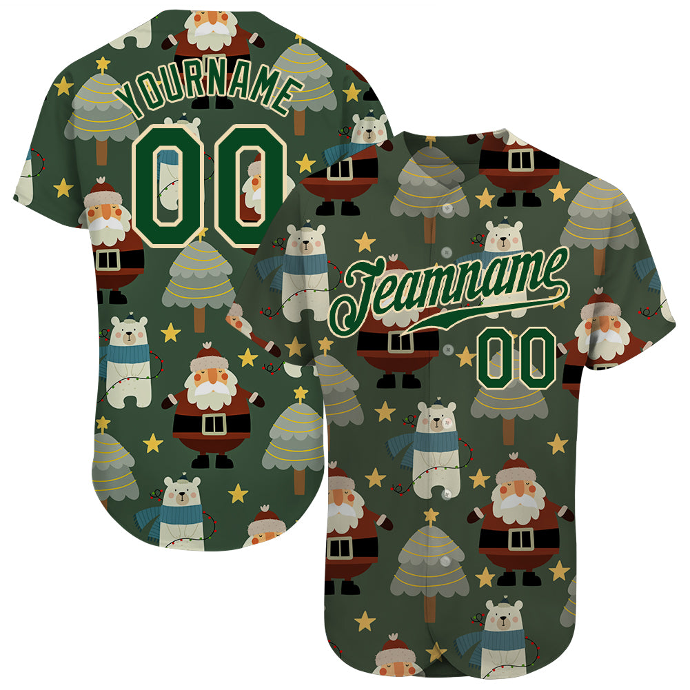 Mckenzieshoponline Green Green Cream Christmas 3D Personalized Baseball Jersey For Fans