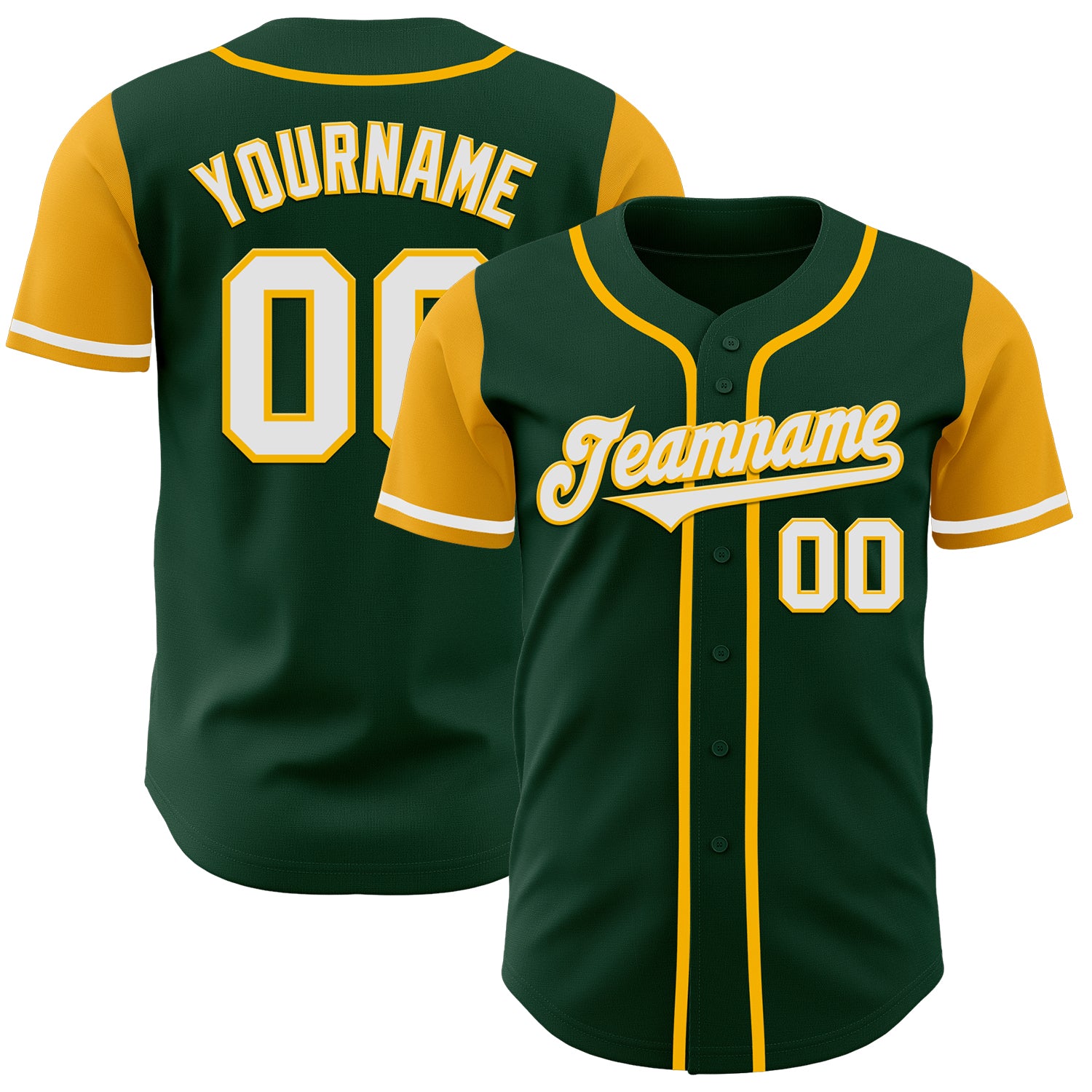 Jerseytrend Green White Gold Two Tone Personalized Baseball Jersey For Fans