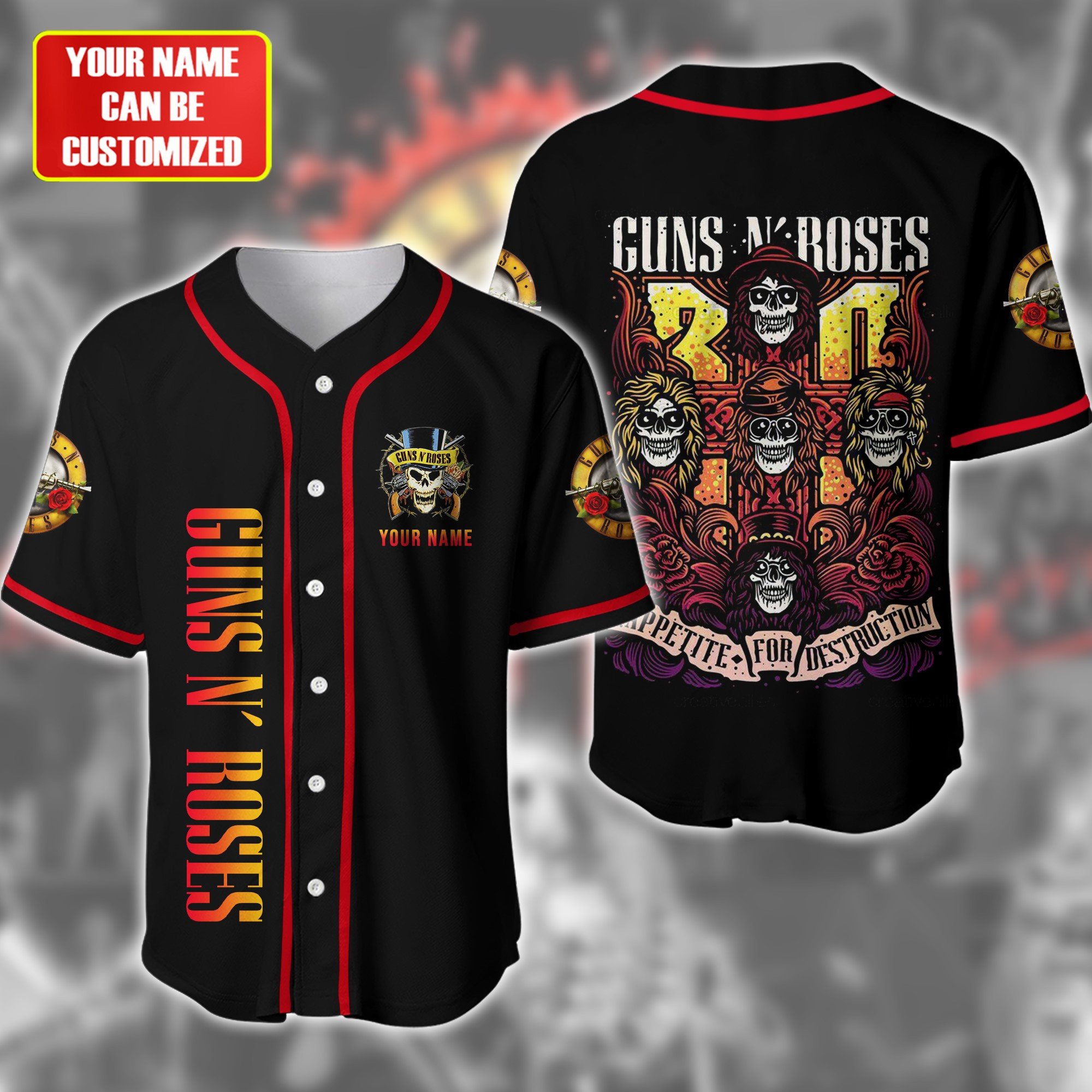 Jerseytrend Guns N' Roses Appetite for Destruction Personalized Baseball Jersey For Fans