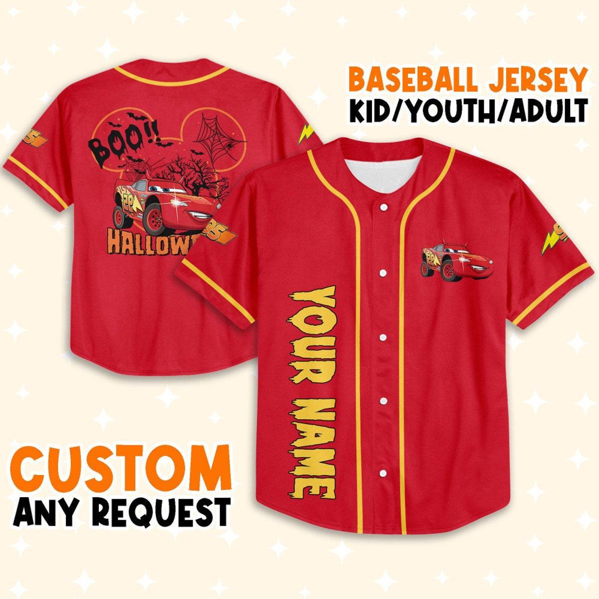 Mckenzieshoponline Halloween Cars Mickey Head Mcqueen Boo Personalized Baseball Jersey For Fans