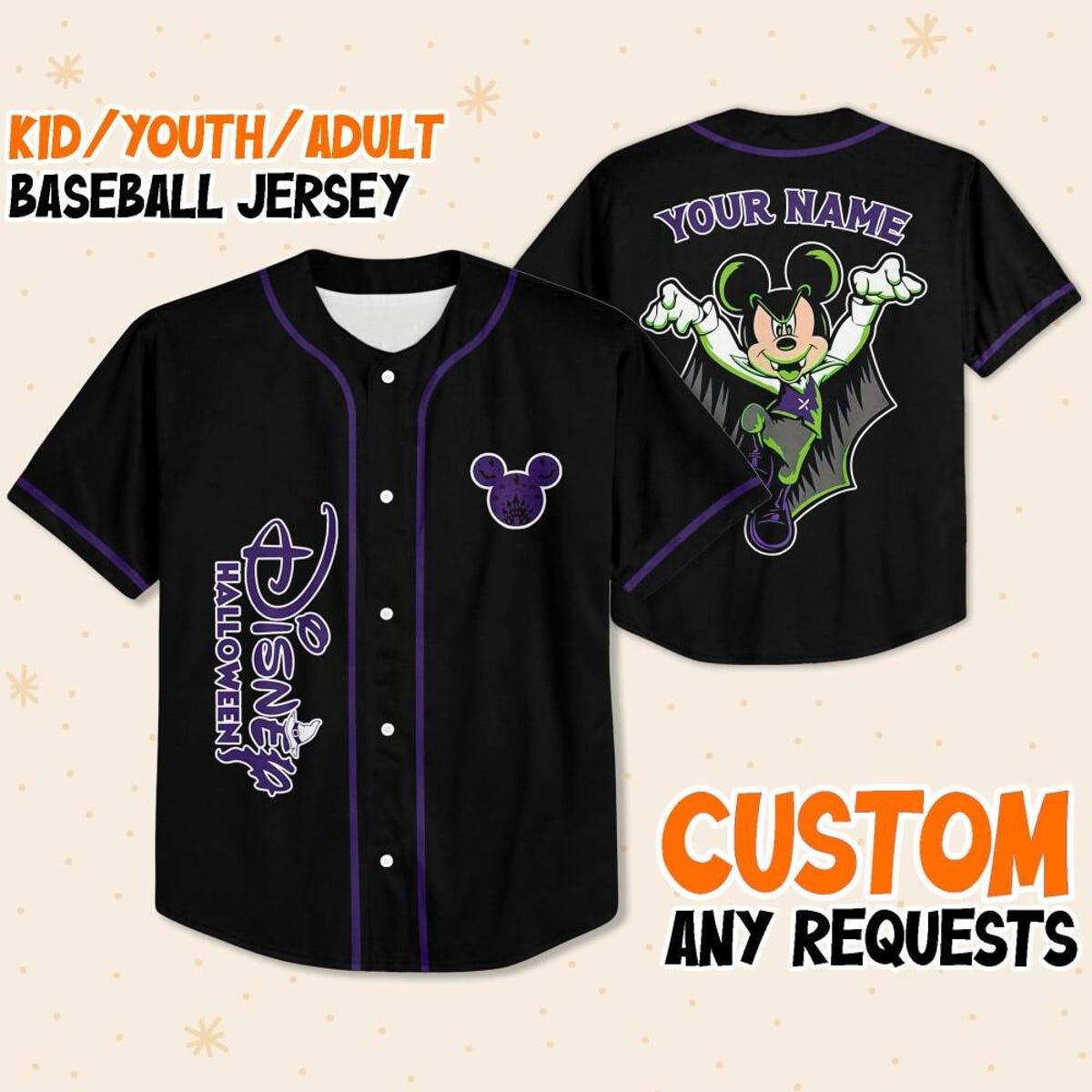 Mckenzieshoponline Halloween Vampire Mickey Mouse Personalized Baseball Jersey For Fans