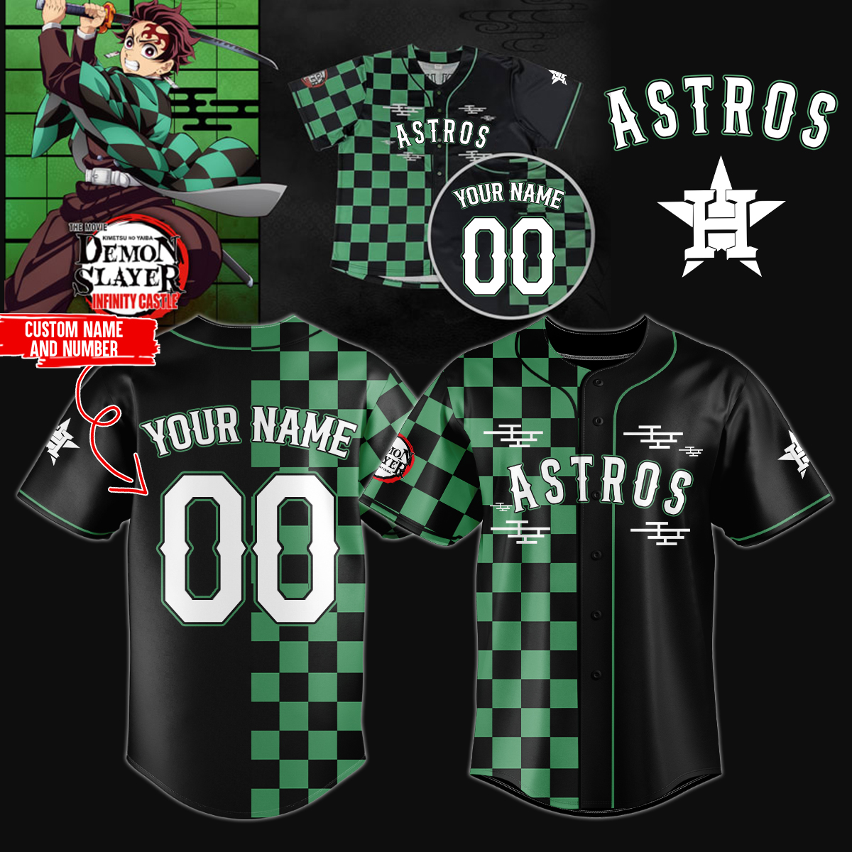 Mckenzieshoponline Houston Astros MLB x Demon Slayer Personalized Baseball Jersey For Fans