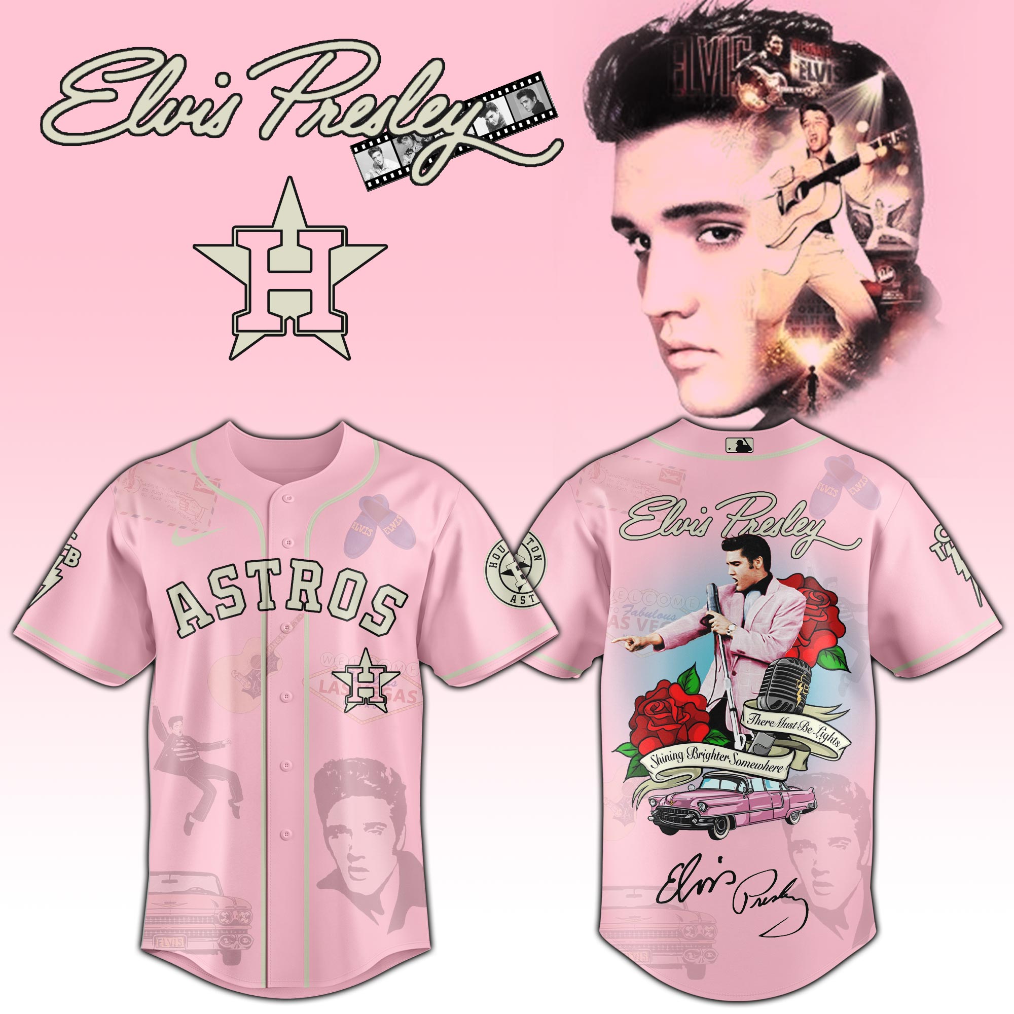 Jerseytrend Houston Astros MLB x Elvis Presley Personalized Baseball Jersey For Fans
