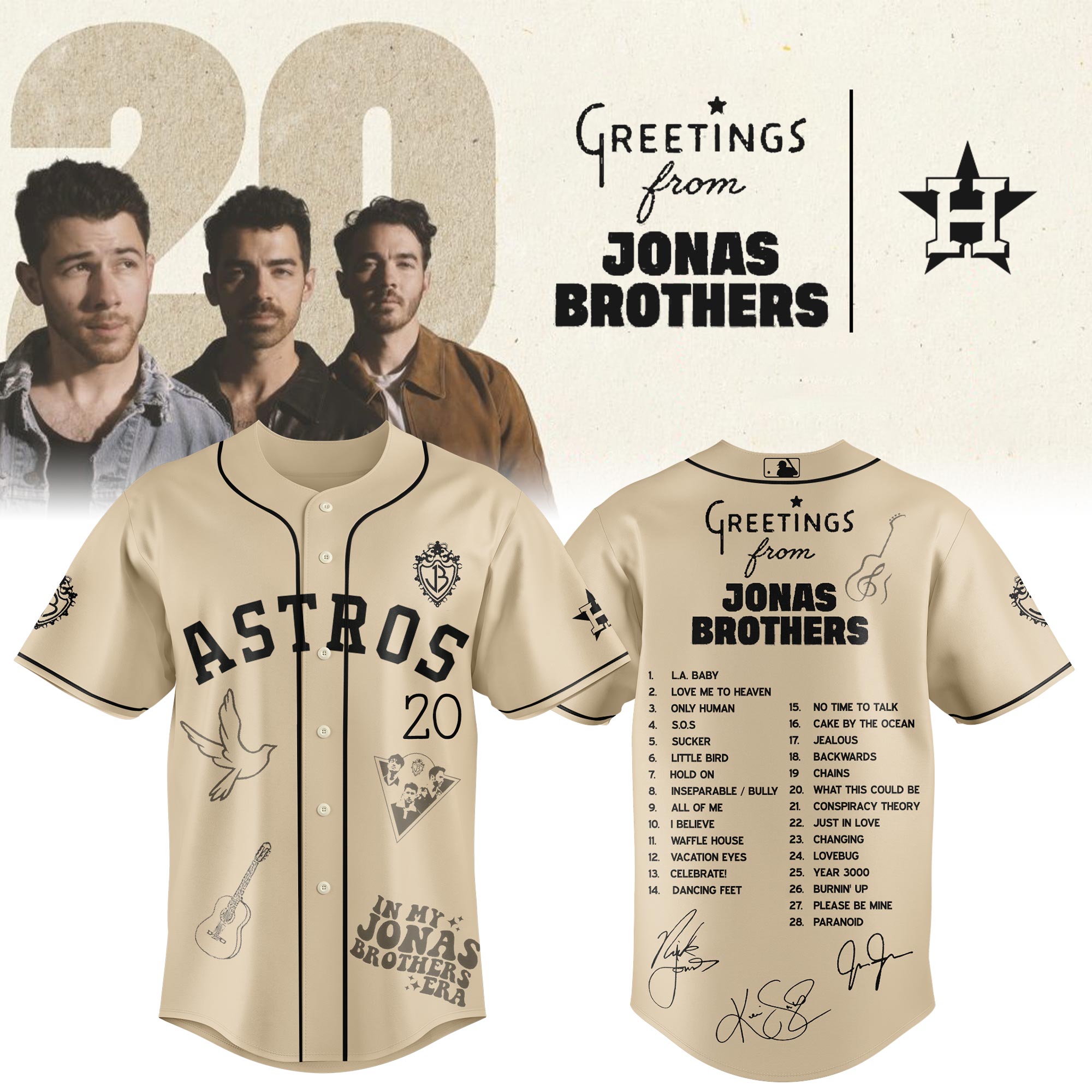 Jerseytrend Houston Astros MLB x Greetings From Jonas Brothers Personalized Baseball Jersey For Fans