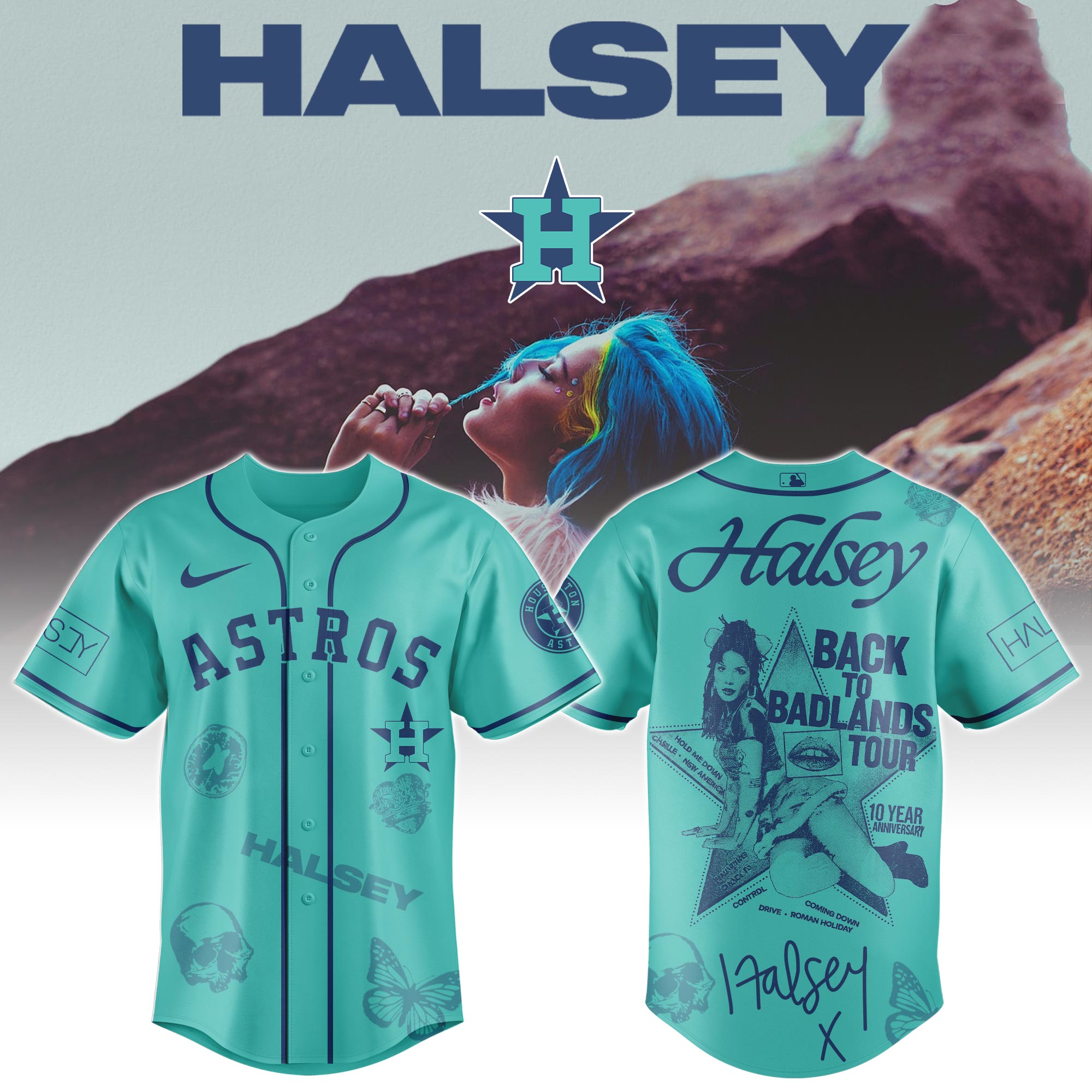 Mckenzieshoponline Houston Astros MLB x Halsey Back to Badlands Tour Personalized Baseball Jersey For Fans