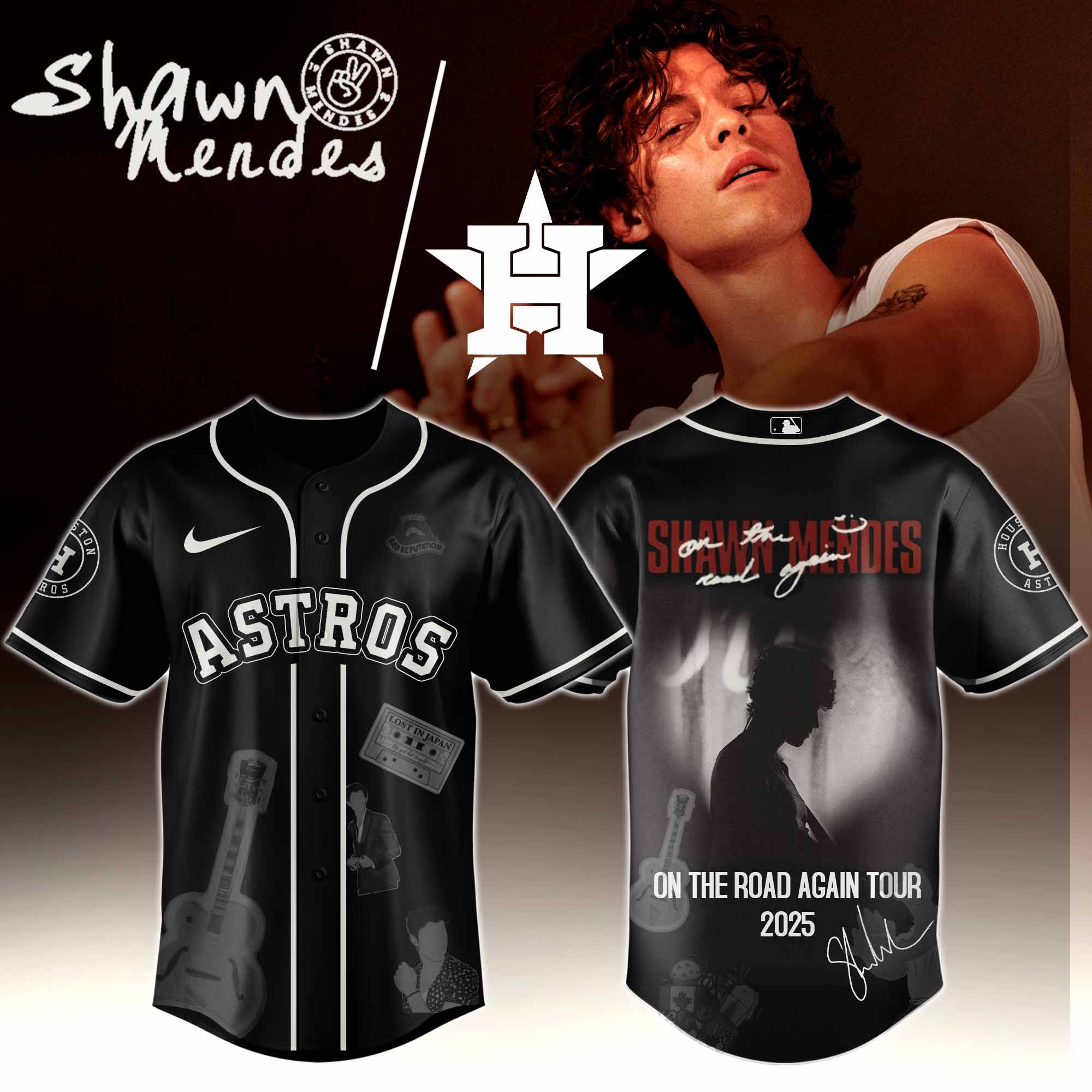 Jerseytrend Houston Astros MLB x Shawn Mendes On The Road Again Tour Personalized Baseball Jersey For Fans