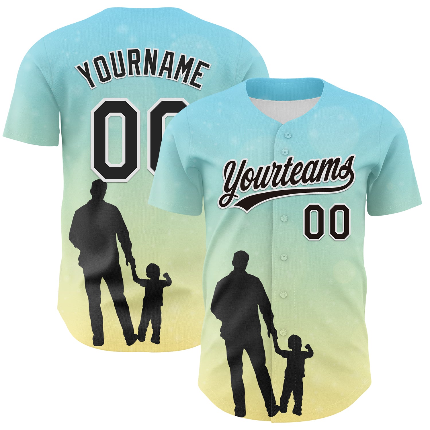 Jerseytrend Ice Blue Black White 3D Pattern Design Father's Day Family Love Personalized Baseball Jersey For Fans