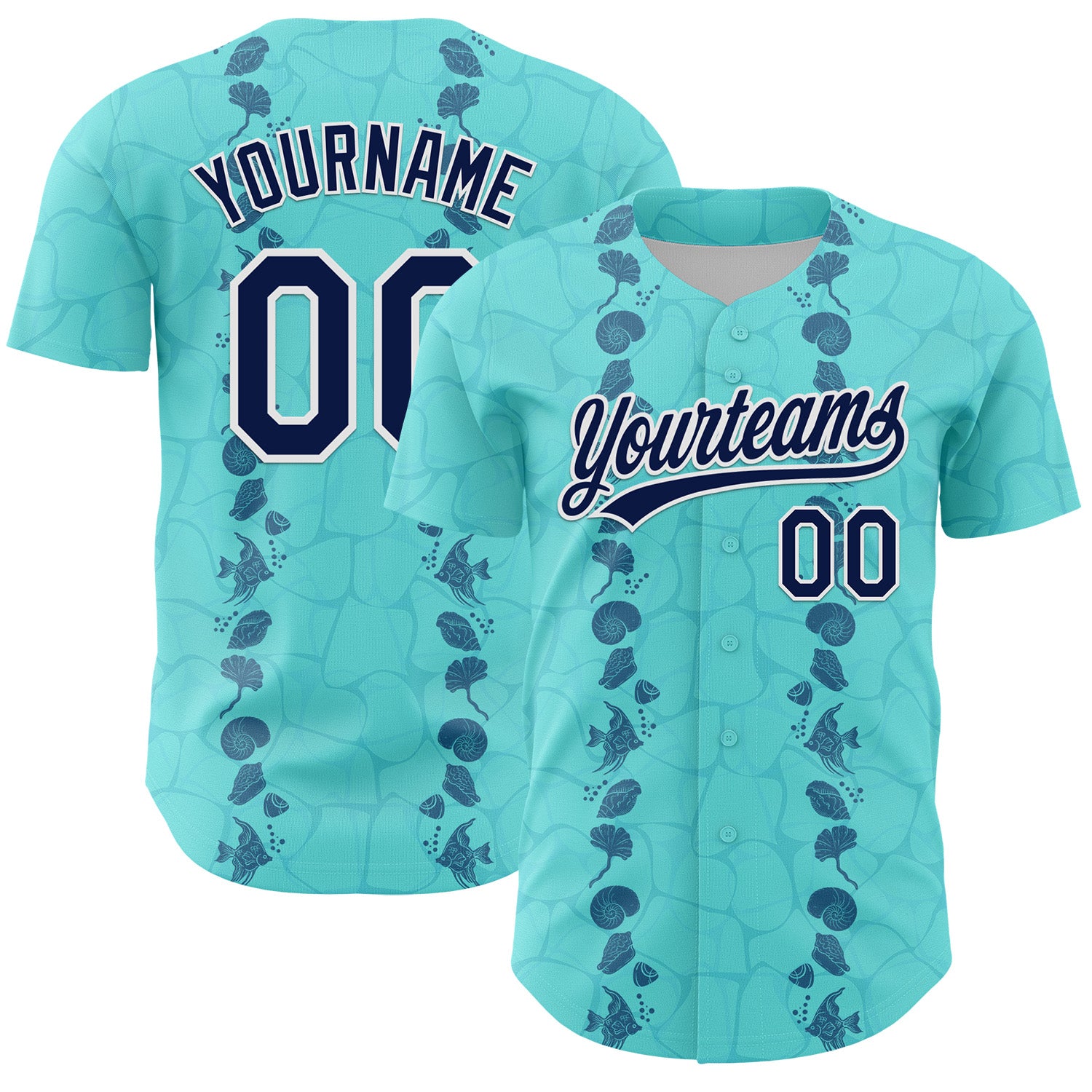 Mckenzieshoponline Ice Blue Navy White 3D Tropical Hawaii Style Personalized Baseball Jersey For Fans