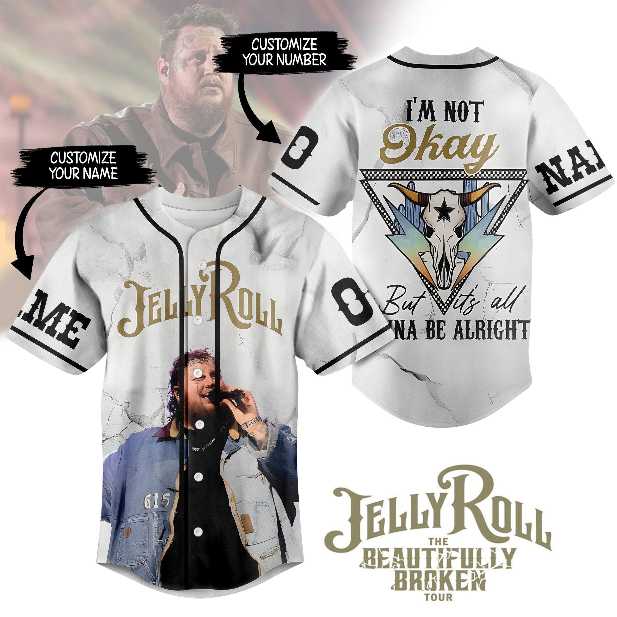Mckenzieshoponline Jelly Roll I Am Not Okay Personalized Baseball Jersey For Fans